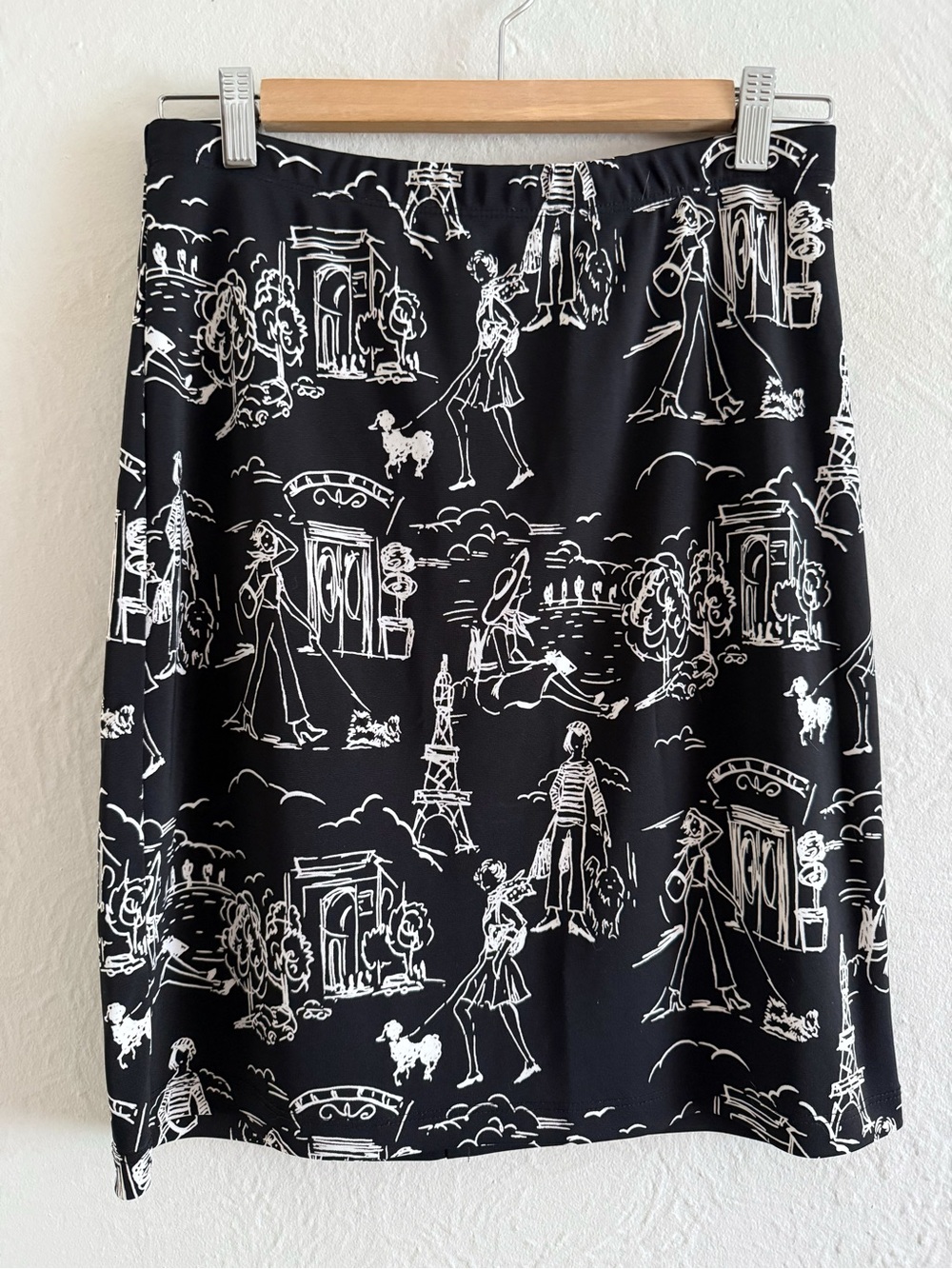 Y2K Black & White Parisian Print Pencil Skirt Size M